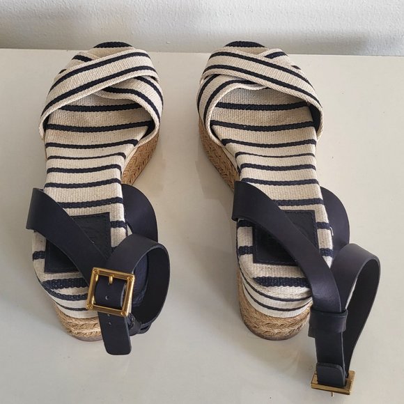 Tory Burch karissa Espadrille wedge navy stripe size 8B - Picture 3 of 8